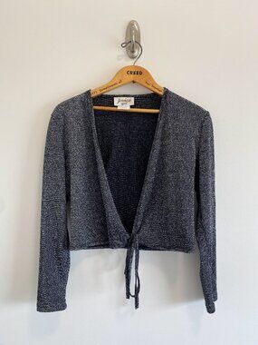 Vintage Silver Metallic Ballet Wrap Cardigan / 90s / Made in Canada